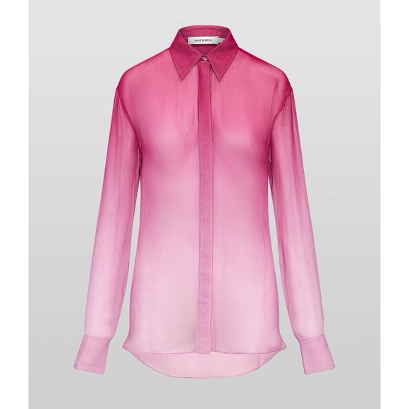 NWT Rat & Boa Diaz Sheer Pink Button Down Long Sleeve Blouse Top Medium - Picture 9 of 10